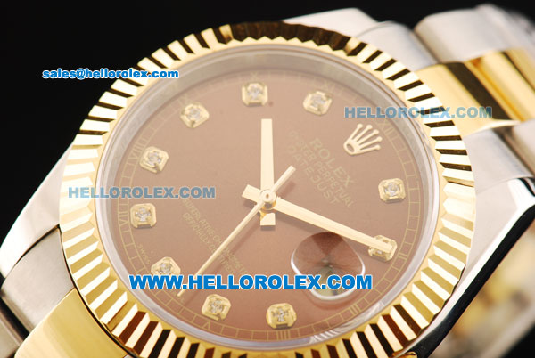 Rolex Datejust II Oyster Perpetual Automatic Movement Brown Dial with Diamond Markers and Gold Bezel-Two Tone Strap - Click Image to Close